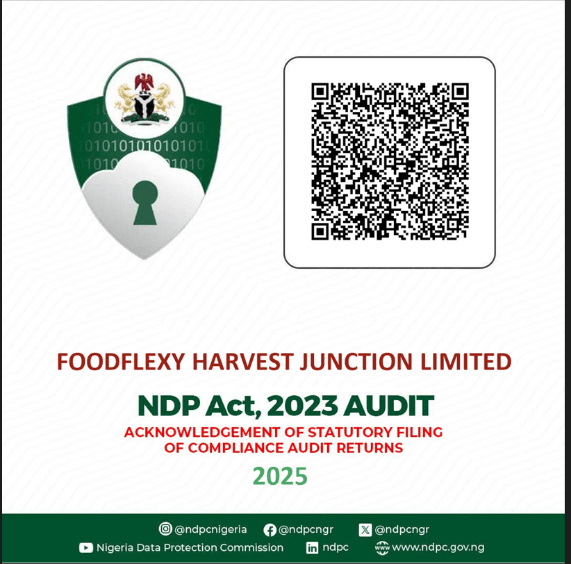NDPC acknowledgement of statutory filing of compliance audit returns 2025 for FoodFlexy Harvest Junction Limited